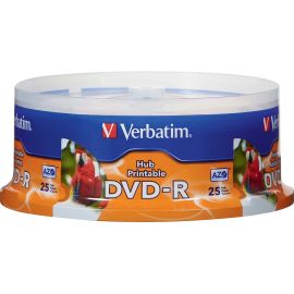 DVD-R 4.7GB 16X White Inkjet Printable, Hub Printable - 25pk Spindle