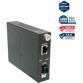 TRENDnet Intelligent 1000Base-T to 1000Base-LX Dual Wavelength Single Mode SC Fiber Media Converter (10km/6.2miles) Fiber to Ethernet Converter; Fiber Port; RJ-45; Lifetime Protection; TFC-1000S10D5