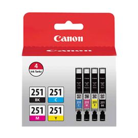 Canon CLI-251 BK/CMY Standard Yield Inkjet Ink Cartridge - Value Pack - Cyan, Magenta, Yellow, Black - 4 / Pack