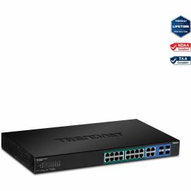 TRENDnet 20-Port Gigabit PoE+ Web Smart PoE+ Switch, 16 x Gigabit PoE+ Ports, 4 x Shared Gigabit Ports, Up To 30W Per Port, 185W Total Power Budget, Rack Mountable, Black, TPE-1620WS