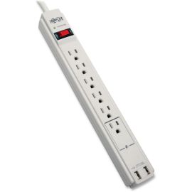 Tripp Lite Surge Protector 6 Outlet w/2x USB Charging Ports, 6 ft cord Gray