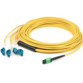 AddOn 30m MPO (Female) to 8xLC (Male) 8-Strand Yellow OS2 OFNR (Riser-Rated) Fiber Fanout Cable