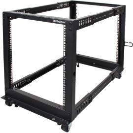 StarTech.com 12U Adjustable Depth Open Frame 4 Post Server Rack w/ Casters / Levelers and Cable Management Hooks