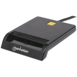 Manhattan USB-A Contact Smart Card Reader, 12 Mbps, Friction type compatible, External, Windows or Mac, Cable 105cm, Black, Three Year Warranty, Blister