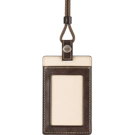 A PREMIUM BADGE HOLDER MADE OF SOFT VEGAN LEATHER WITH FRONT VIEWING WINDOW, AND