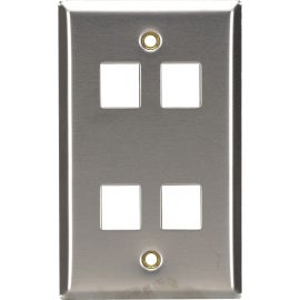 Black Box Stainless Steel Wallplate, Keystone, Single-Width, 4-Punch