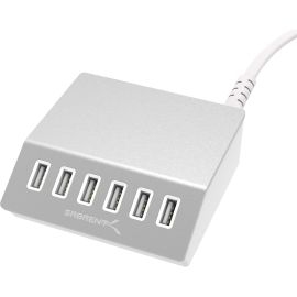 Sabrent Premium 60 Watt (12 Amp) 6-Port Aluminum Desktop USB Rapid Charger | Silver