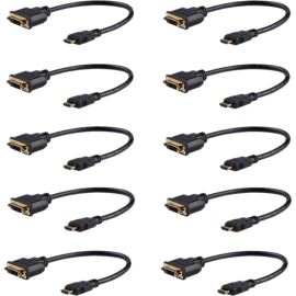 StarTech.com 8in (20cm) HDMI to DVI Adapter, DVI-D to HDMI (1920x1200p), 10 Pack, HDMI Male to DVI-D Female Cable, HDMI to DVI Cord, Black