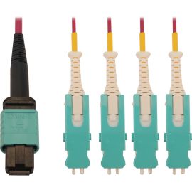 Tripp Lite 40/100/400G Multimode 50/125 OM4 Breakout Fiber Optic Cable (12F MTP/MPO-PC to 4x Duplex SN-PC F/M), LSZH, Magenta, 3 m (9.8 ft.)