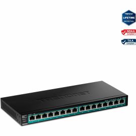 TRENDnet 16-Port Gigabit PoE+ Switch, 16 x Gigabit PoE+ Ports, 120W PoE Budget, Up to 30W Per Port, 1U 19