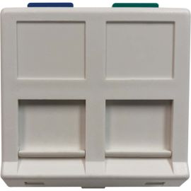 Tripp Lite 2-Port European-Style Insert, Unloaded Shuttered Angled Module, Icon Tabs, White