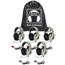 HAMILTON BUHL 5 SACK-O-PHONES WIRED 3.5MM DELUXE HEADSETS W/BAG