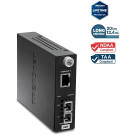 TRENDnet Intelligent 1000Base-T to 1000Base-LX/SX Single Mode SC Fiber Media Converter (20KM; 12.4Miles); Fiber to Ethernet Converter; SC Type Fiber Port; RJ-45;Lifetime Protection; TFC-1000S20