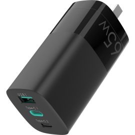 65W GAN PD CHARGER 2 X USB-C 1 X USB-A BLACK