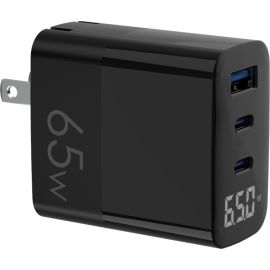 65W GAN PD CHARGER 2 X USB-C 1 X USB-A BLACK W/ DIGITAL DISPLAY