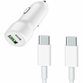 20W DUAL CAR CHARGE KIT USB-A USB-C PORTS 3FT USB-C 10GB CABLE