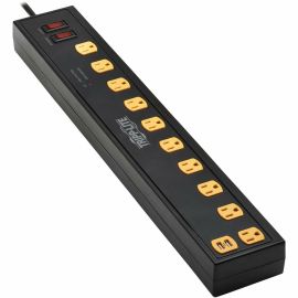 SURGE PROTECTOR 10-OUTLET 2-USB SWIVEL LIGHT BARS 6FT CORD BLACK