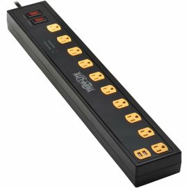 SURGE PROTECTOR 10-OUTLET 2-USB SWIVEL LIGHT BARS 10FT CORD BLACK