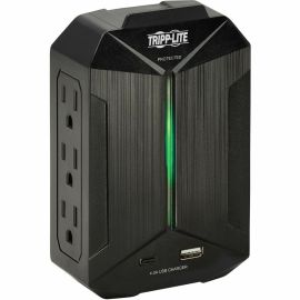 SURGE PROTECTOR 6-OUTLET 2 USB DIRECT PLUG-IN 490 JOULES BLACK